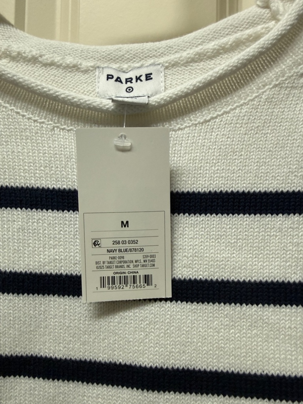 NWT TARGET x PARKE COLLAB White and Navy Striped Crewneck Sweater-medium - Picture 4 of 4